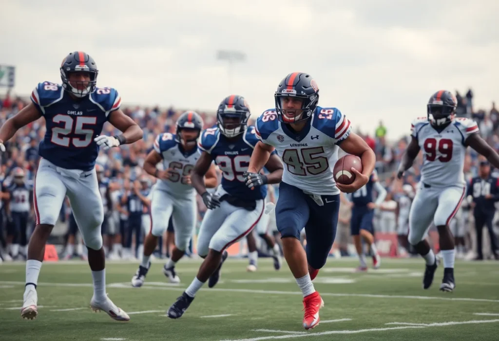 Players celebrating after a football game victory