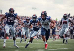 Players celebrating after a football game victory