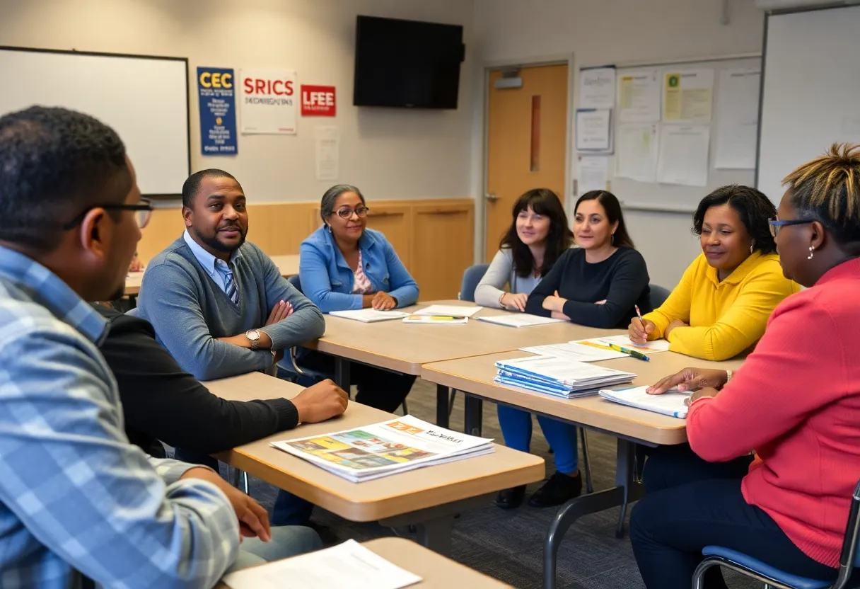 Community members engaged in a discussion about school attendance boundaries.