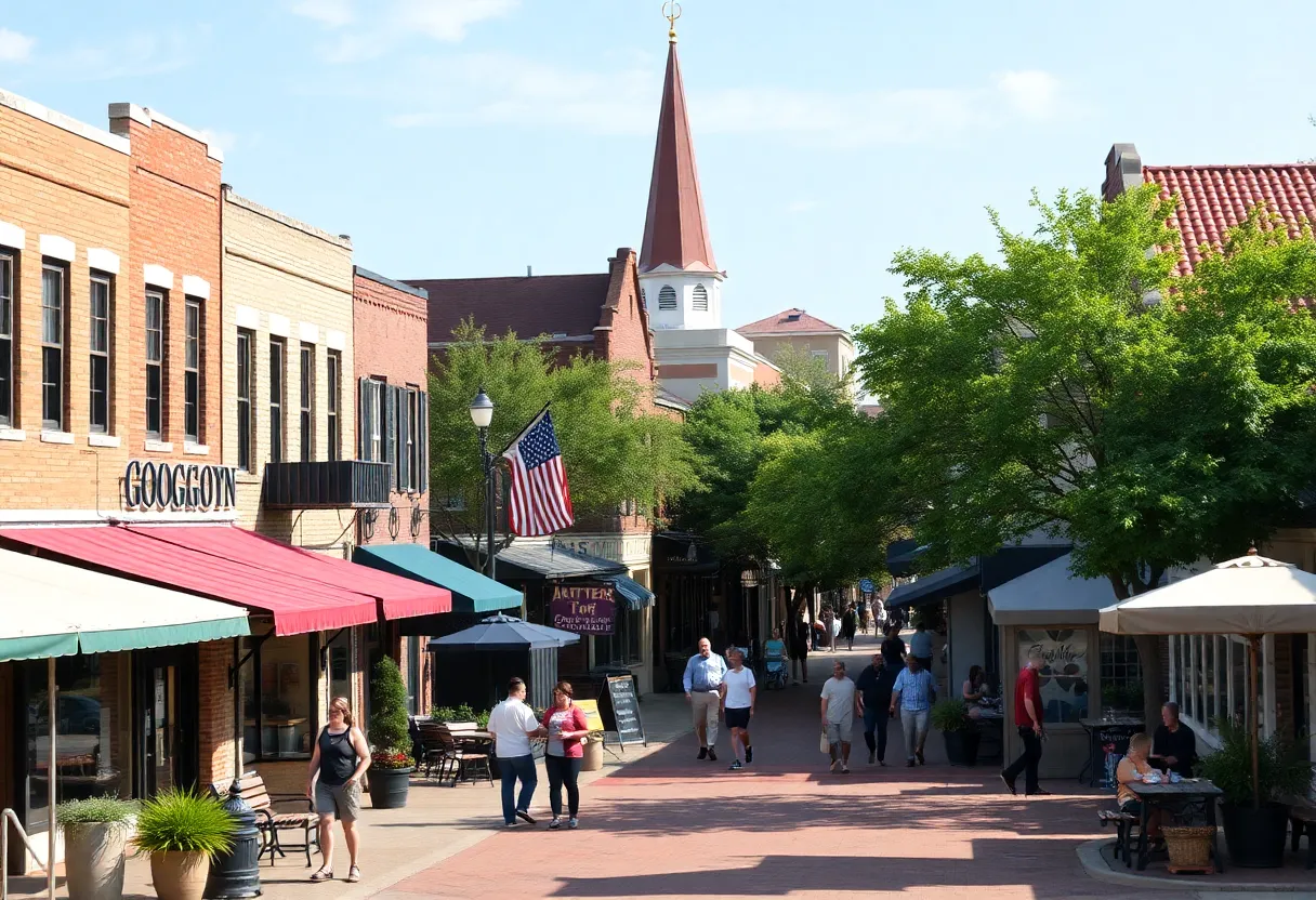 Downtown Georgetown Texas with local shops and people