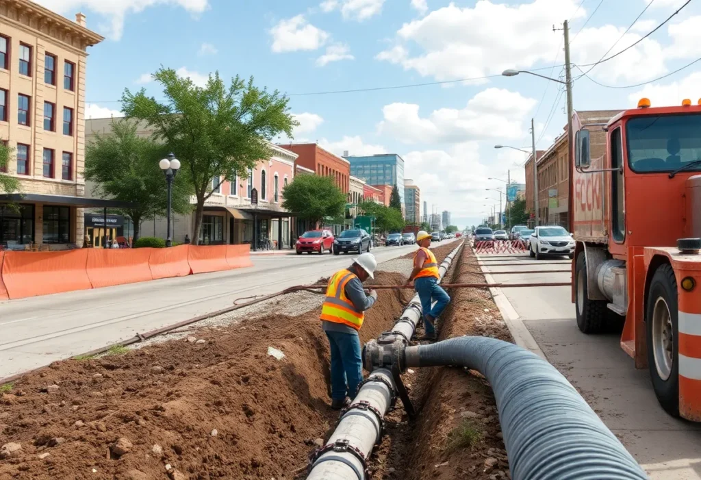 Construction workers repairing a waterline in Georgetown, Texas