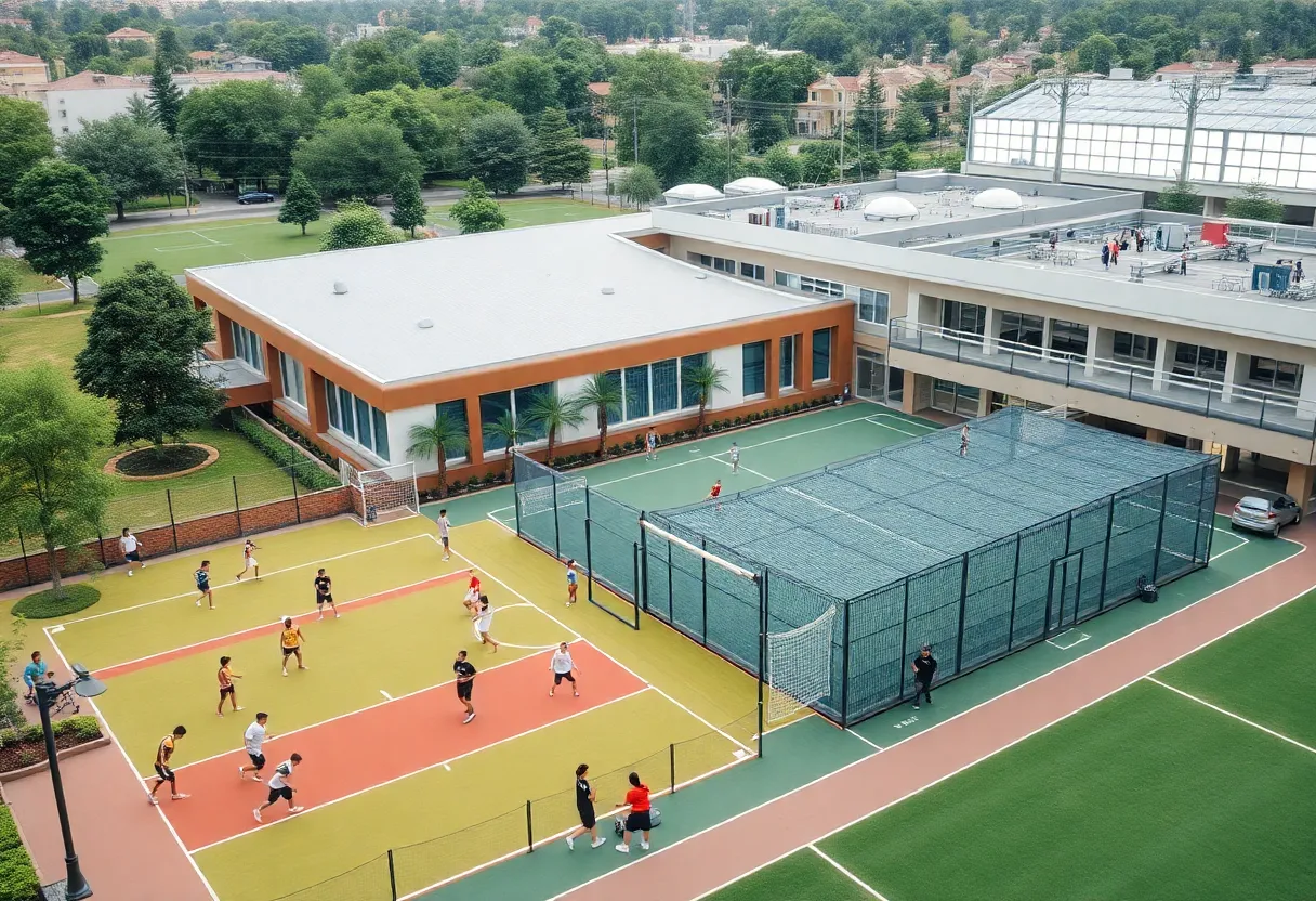 Grand opening of the Infinite Hitting sports complex with people exercising