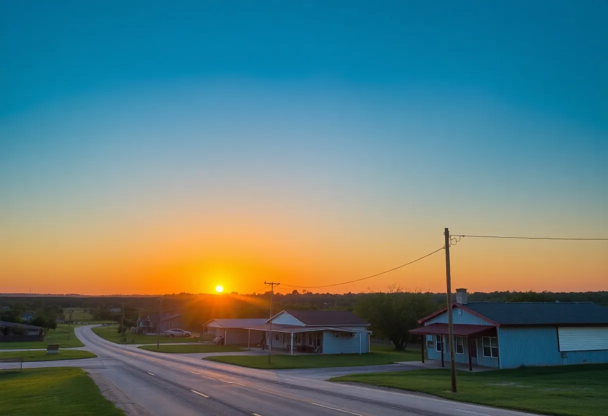 Sunset over a Texas town representing community and remembrance.
