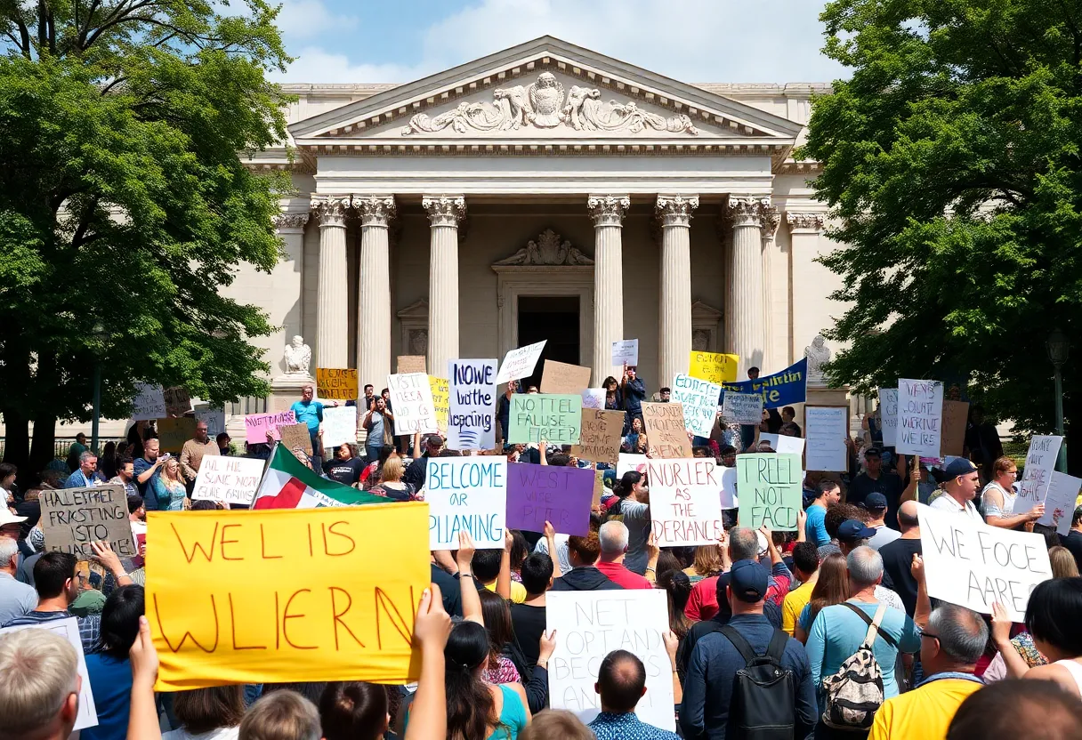 Crowd gathered during No Kings protest in Belton, Texas