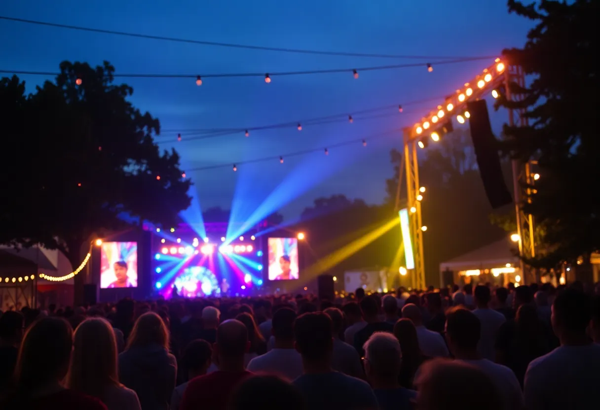 Crowd enjoying the Outlaw Music Festival with performers on stage.