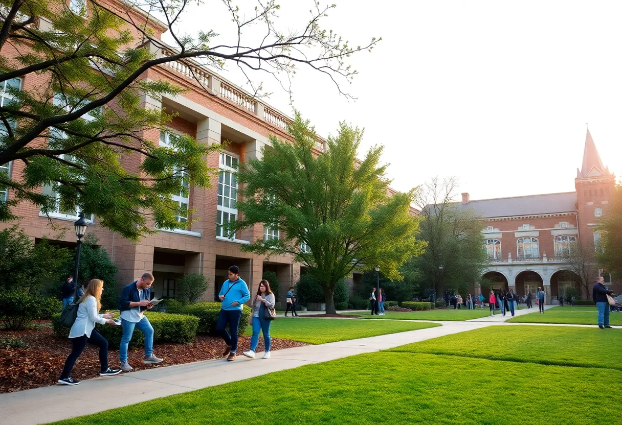 Students studying at Southwestern University campus