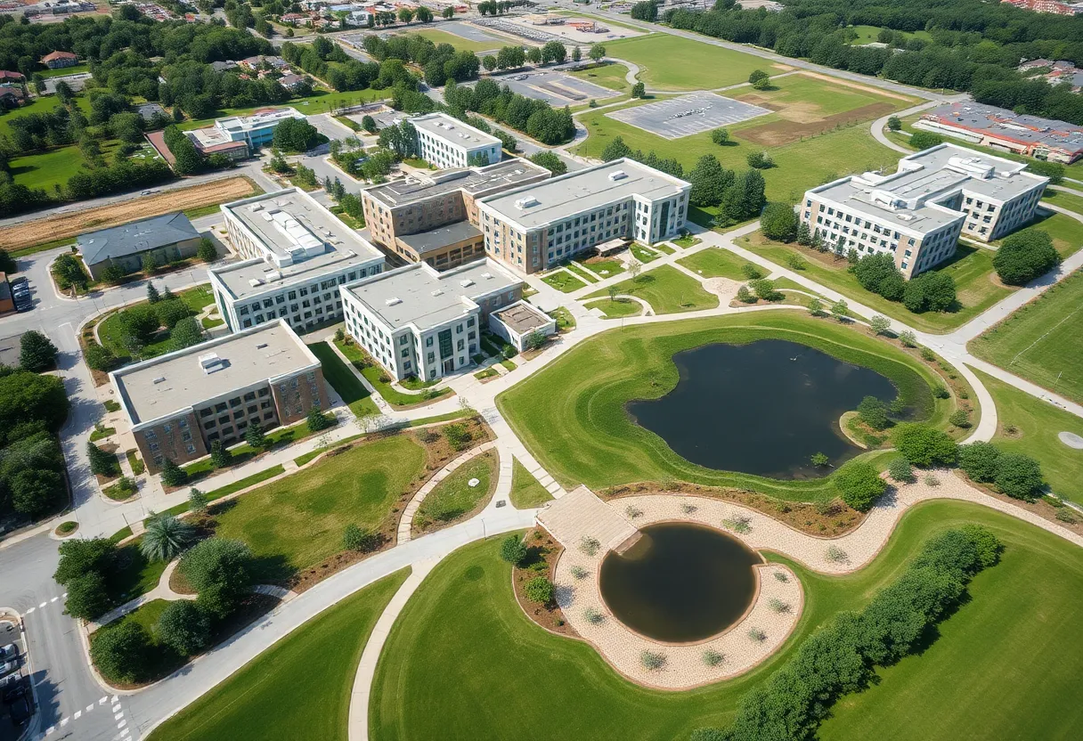 Aerial view of the Southwestern University development project in Georgetown, Texas.