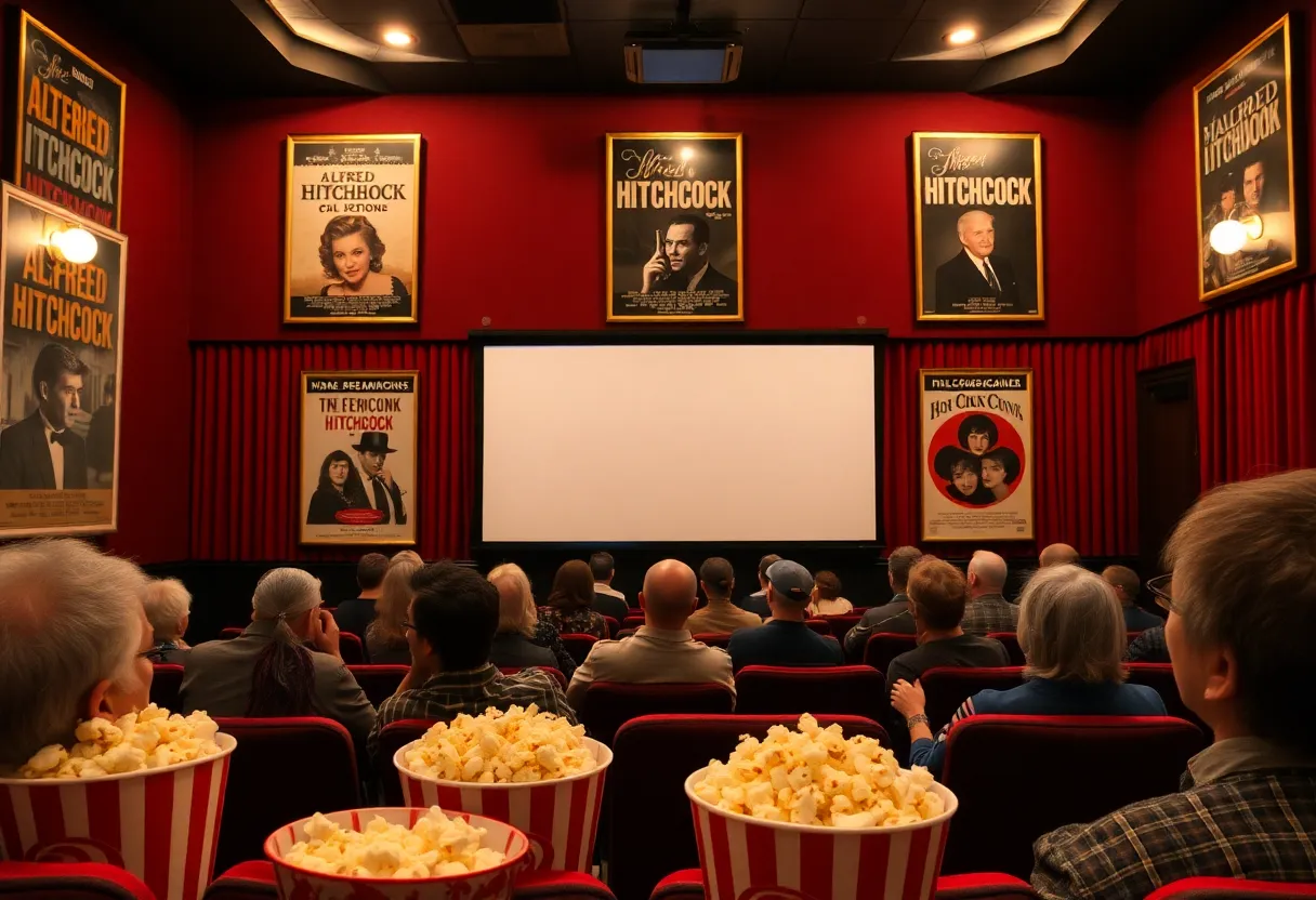 Attendees enjoying the Spooky Film Festival at Georgetown Library with Hitchcock films