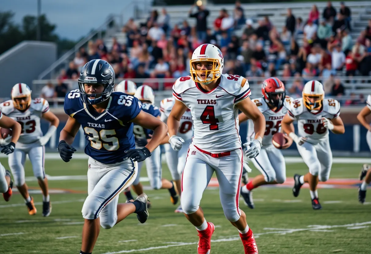 Texas high school football players in action during a game