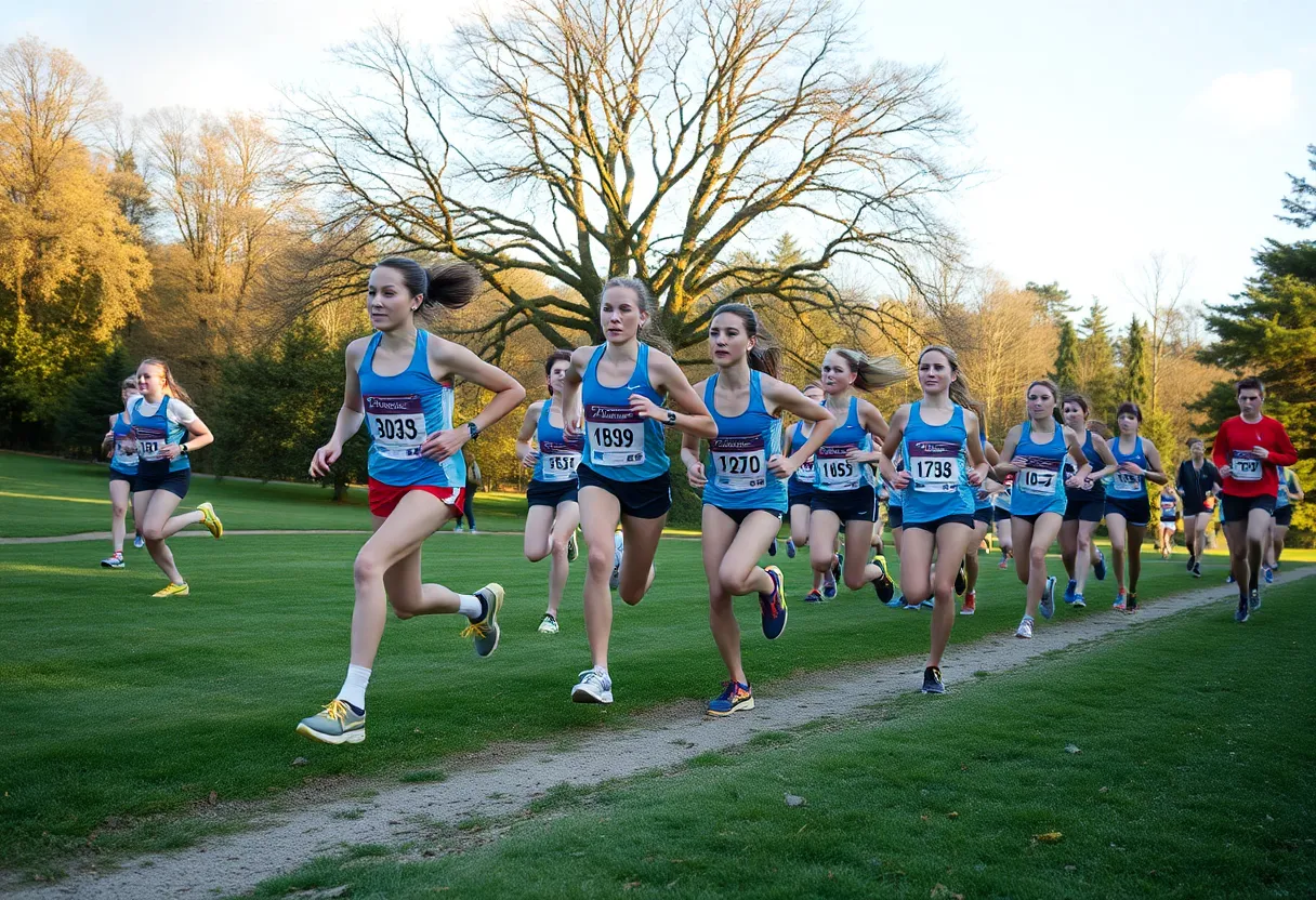 UConn women's cross country team competing at the Paul Short Run.