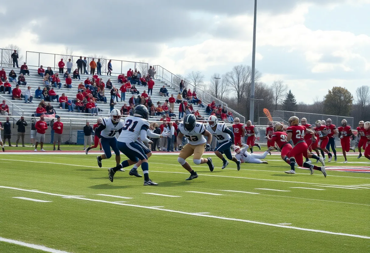 A tense moment from the high school football game between Vandegrift Vipers and McNeil Mavericks.