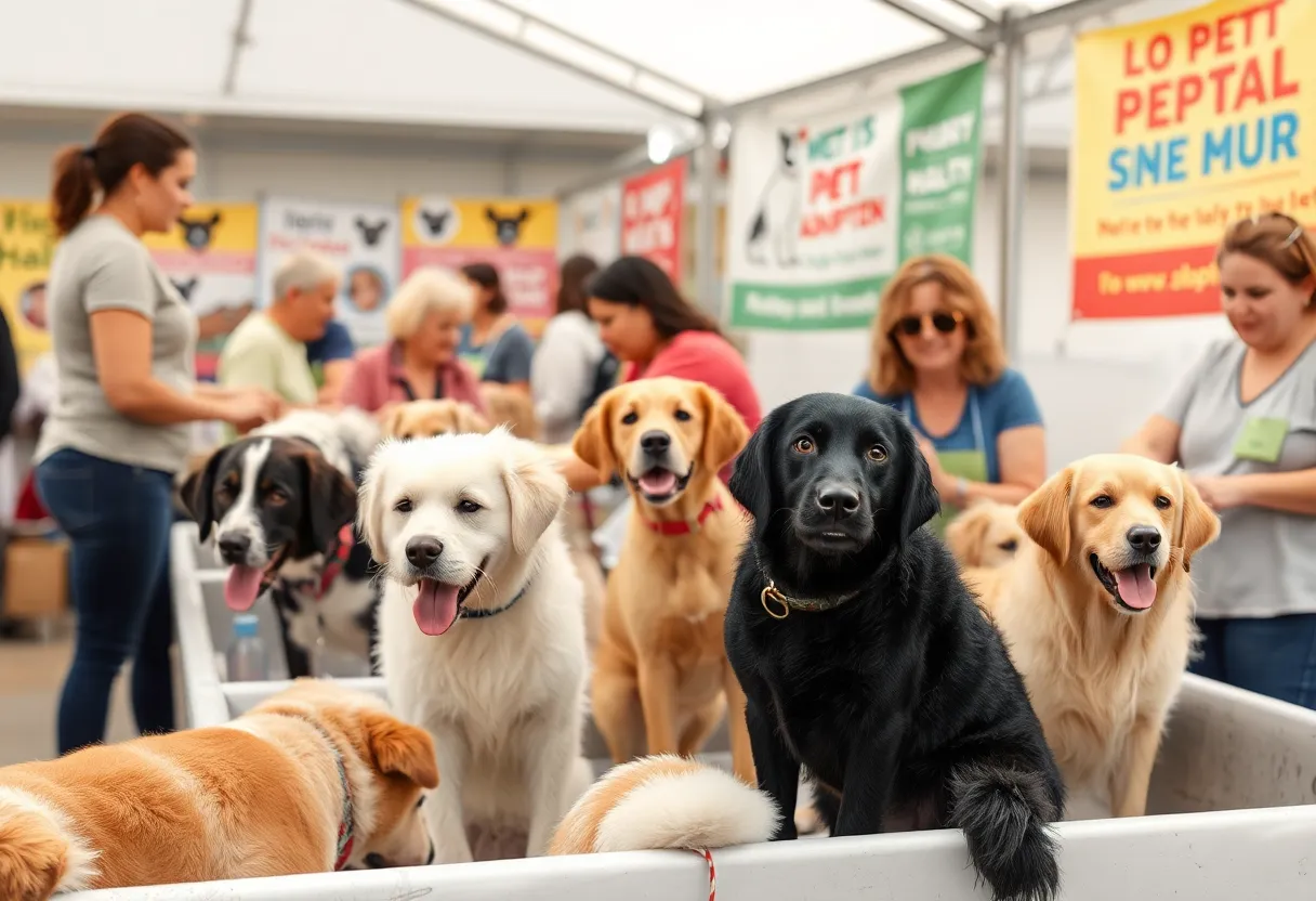 Community members enjoying a pet event at Wag Heaven with dogs being washed.