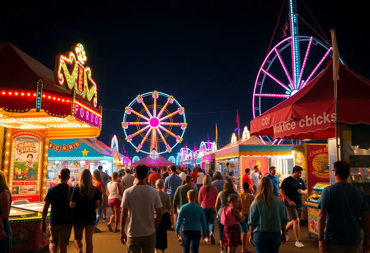 Families at the Williamson County Fair and Rodeo enjoying rides and events.